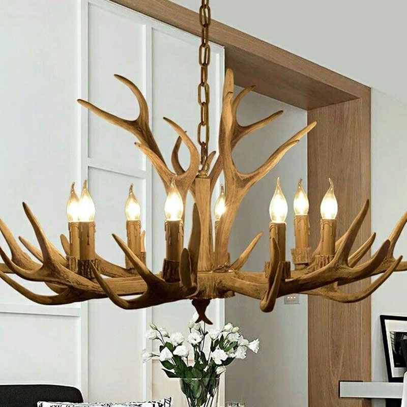 Lampadario in Resina con Corna di Cervo Retro Epoch per Soggiorno
