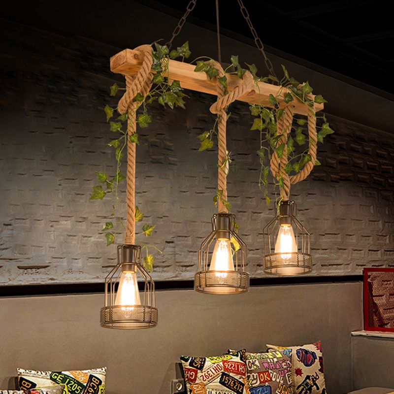 Lampada a Sospensione Vintage in Legno con Travetti Epoch 3/5 Luci