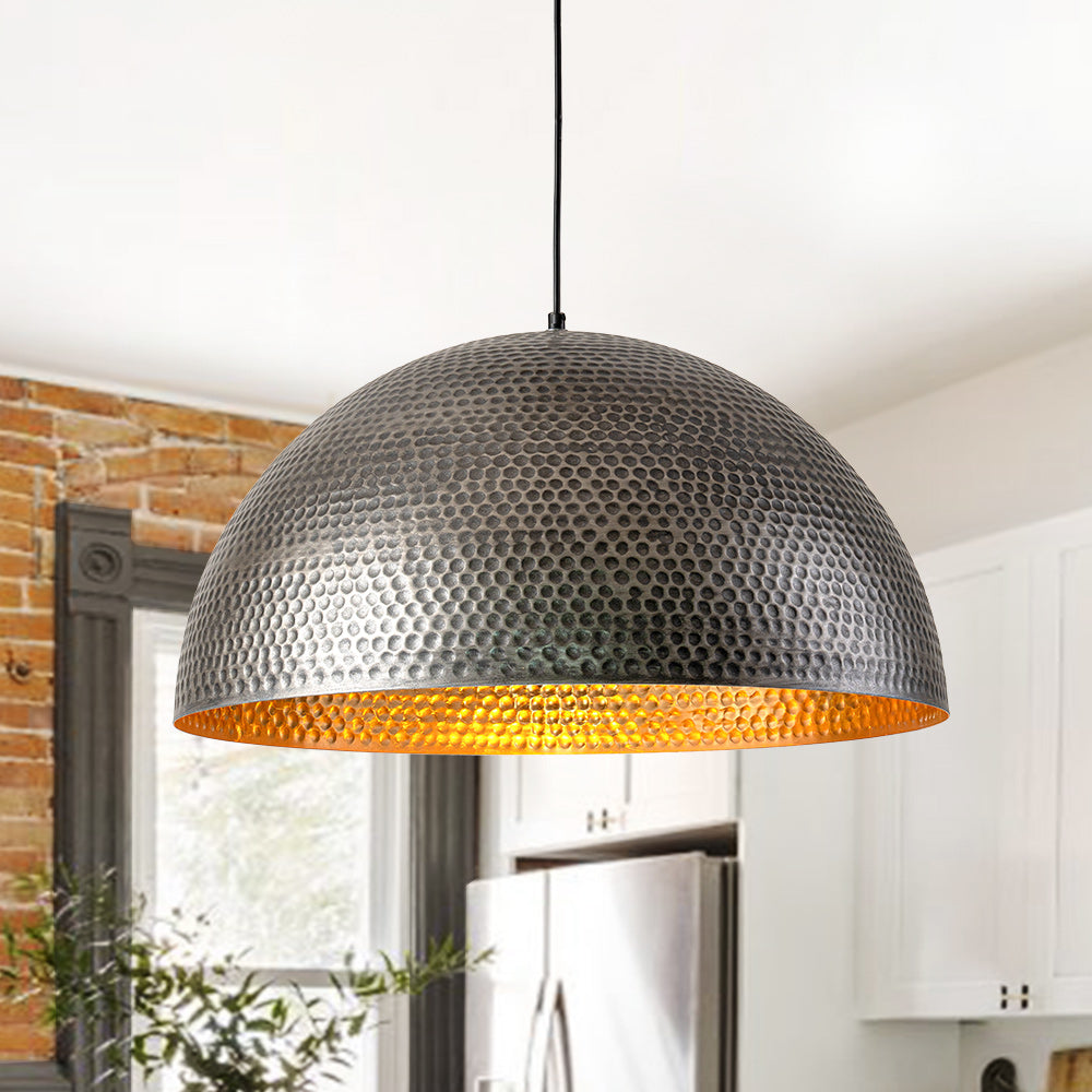 Lampada a sospensione in metallo martellato industriale a 1 luce