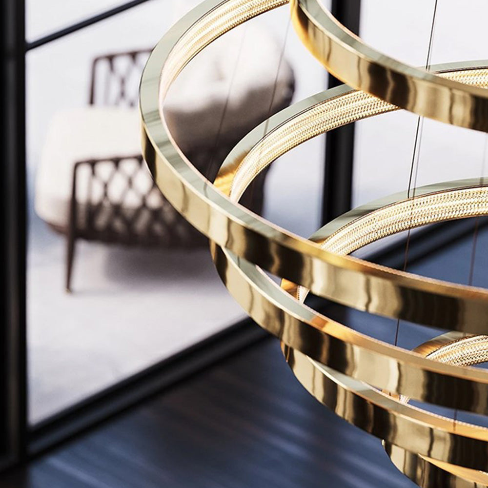 Lampadario a sospensione in metallo/acrilico LED Kristy Modern Ring, Nero/Oro