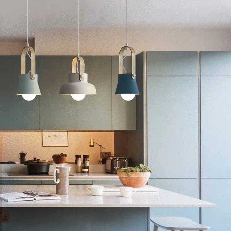 Lampada a Sospensione Moderna Nordica con Manico in Legno 1 Luce