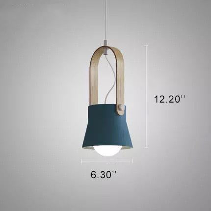 Lampada a Sospensione Moderna Nordica con Manico in Legno 1 Luce