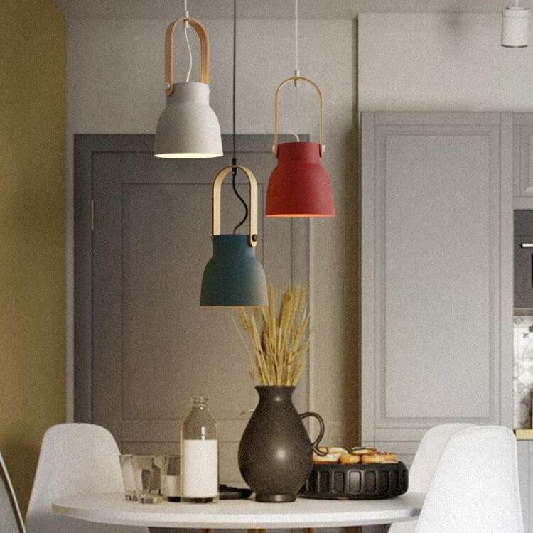 Lampada a Sospensione Moderna Nordica con Manico in Legno 1 Luce