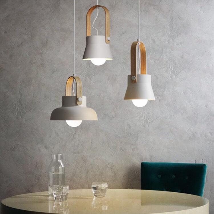 Lampada a Sospensione Moderna Nordica con Manico in Legno 1 Luce