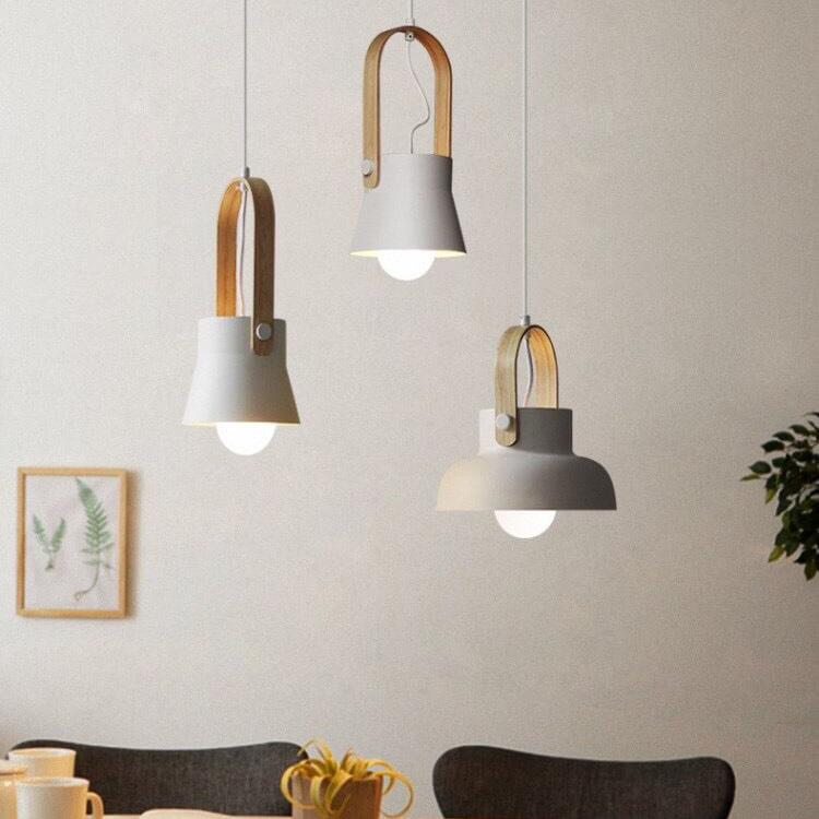 Lampada a Sospensione Moderna Nordica con Manico in Legno 1 Luce