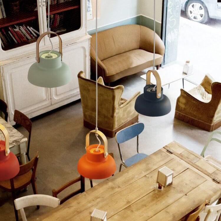 Lampada a Sospensione Moderna Nordica con Manico in Legno 1 Luce
