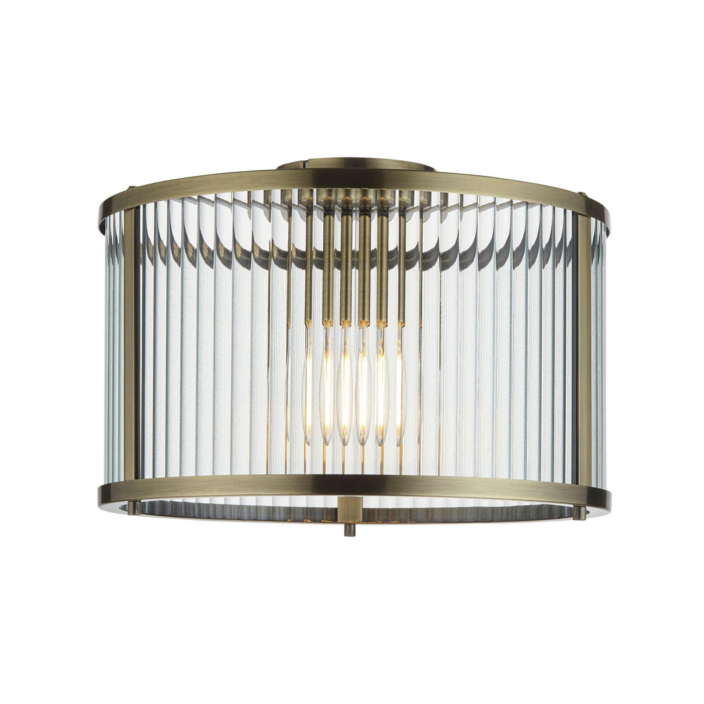 Endon Ridgeton Ottone Antico &amp; Paralume in Vetro Striato da Soffitto