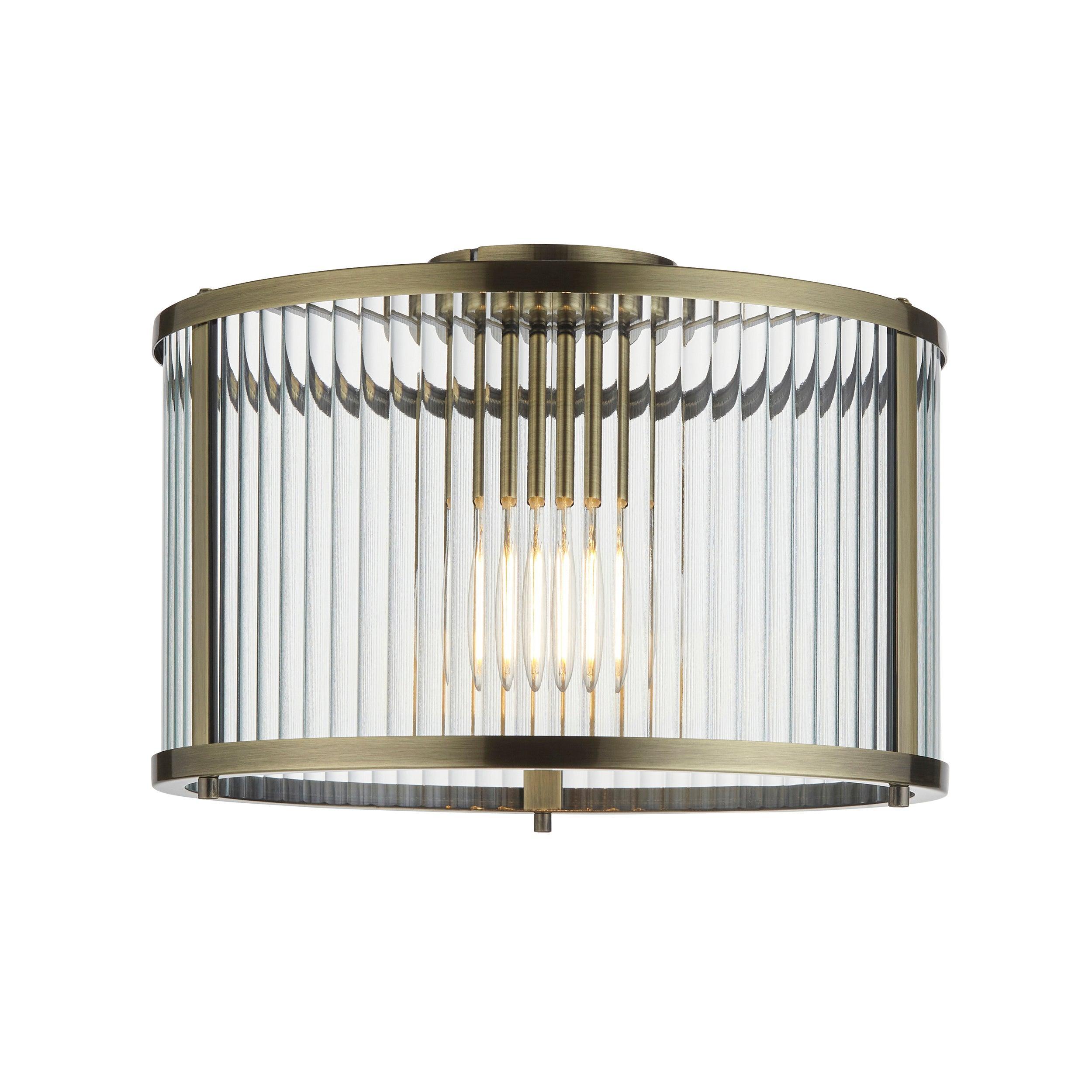 Endon Ridgeton Ottone Antico &amp; Paralume in Vetro Striato da Soffitto