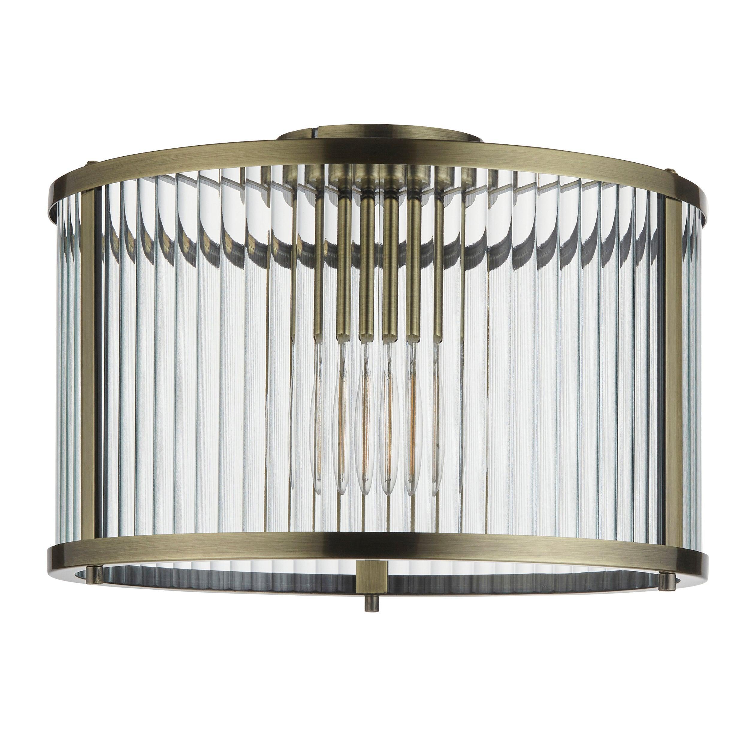 Endon Ridgeton Ottone Antico &amp; Paralume in Vetro Striato da Soffitto