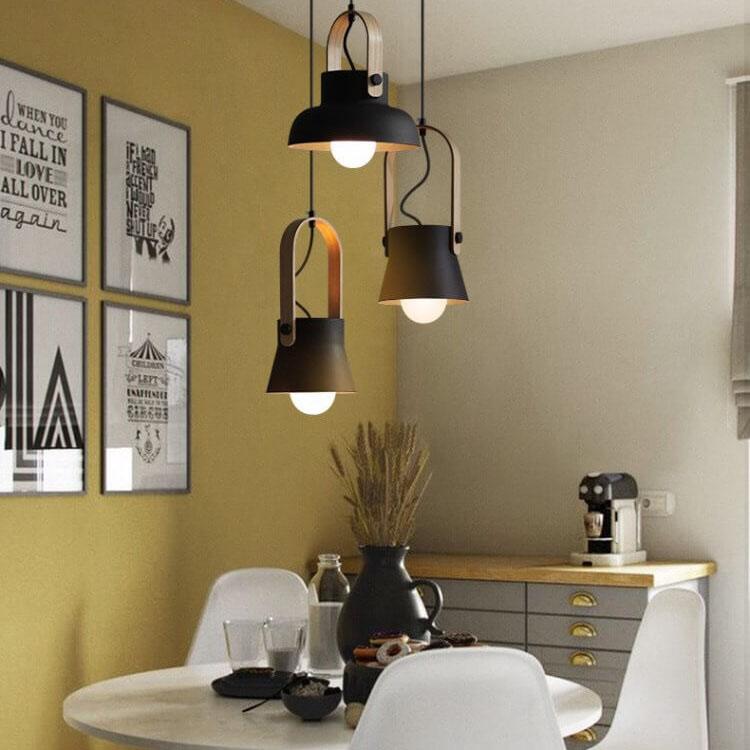 Lampada a Sospensione Moderna Nordica con Manico in Legno 1 Luce