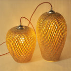 Lampada a sospensione rotonda in ferro e bambù vintage tradizionale con 1 luce per soggiorno