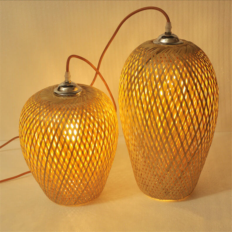 Lampada a sospensione rotonda in ferro e bambù vintage tradizionale con 1 luce per soggiorno