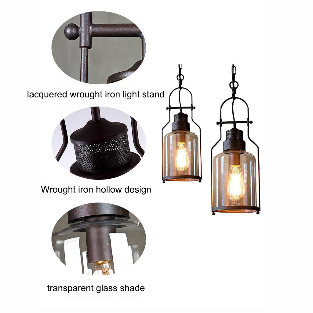 Lampada a Sospensione Vintage Industriale in Ferro e Vetro con 1 Luce