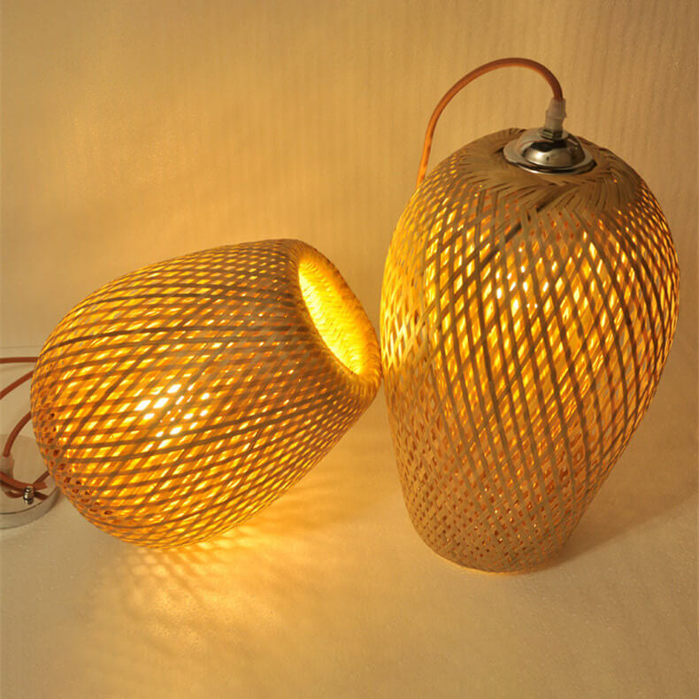 Lampada a sospensione rotonda in ferro e bambù vintage tradizionale con 1 luce per soggiorno