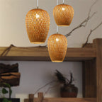 Lampada a sospensione rotonda in ferro e bambù vintage tradizionale con 1 luce per soggiorno