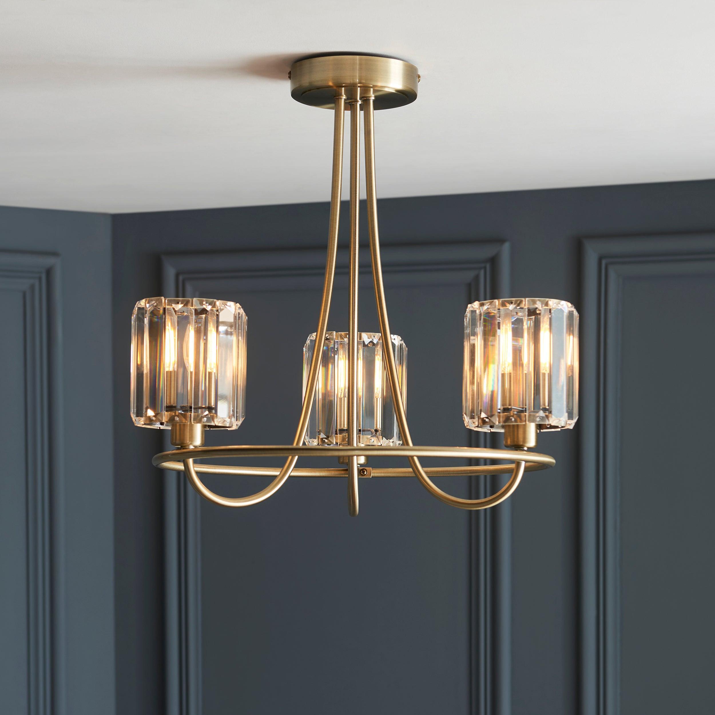 Berenice 3 Luci Ottone Semi Flush Lampada da Soffitto