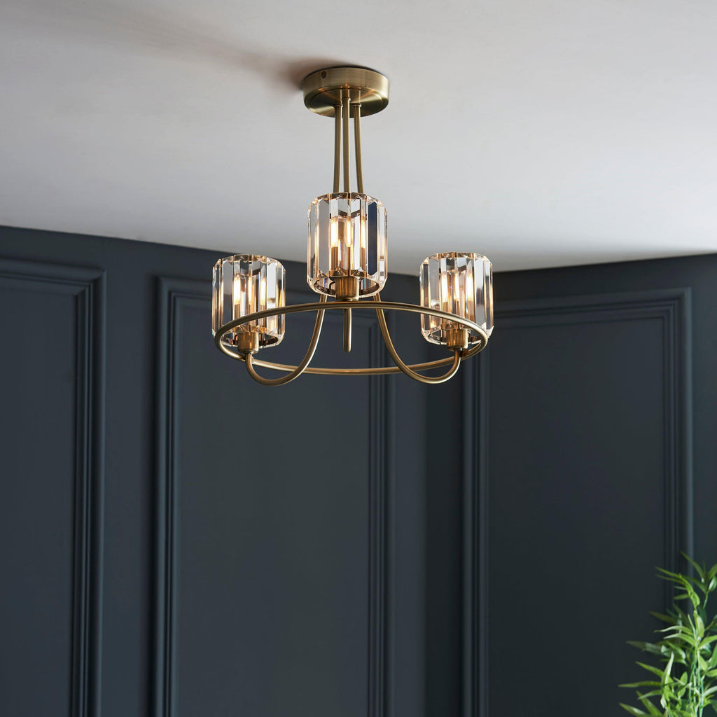Berenice 3 Luci Ottone Semi Flush Lampada da Soffitto