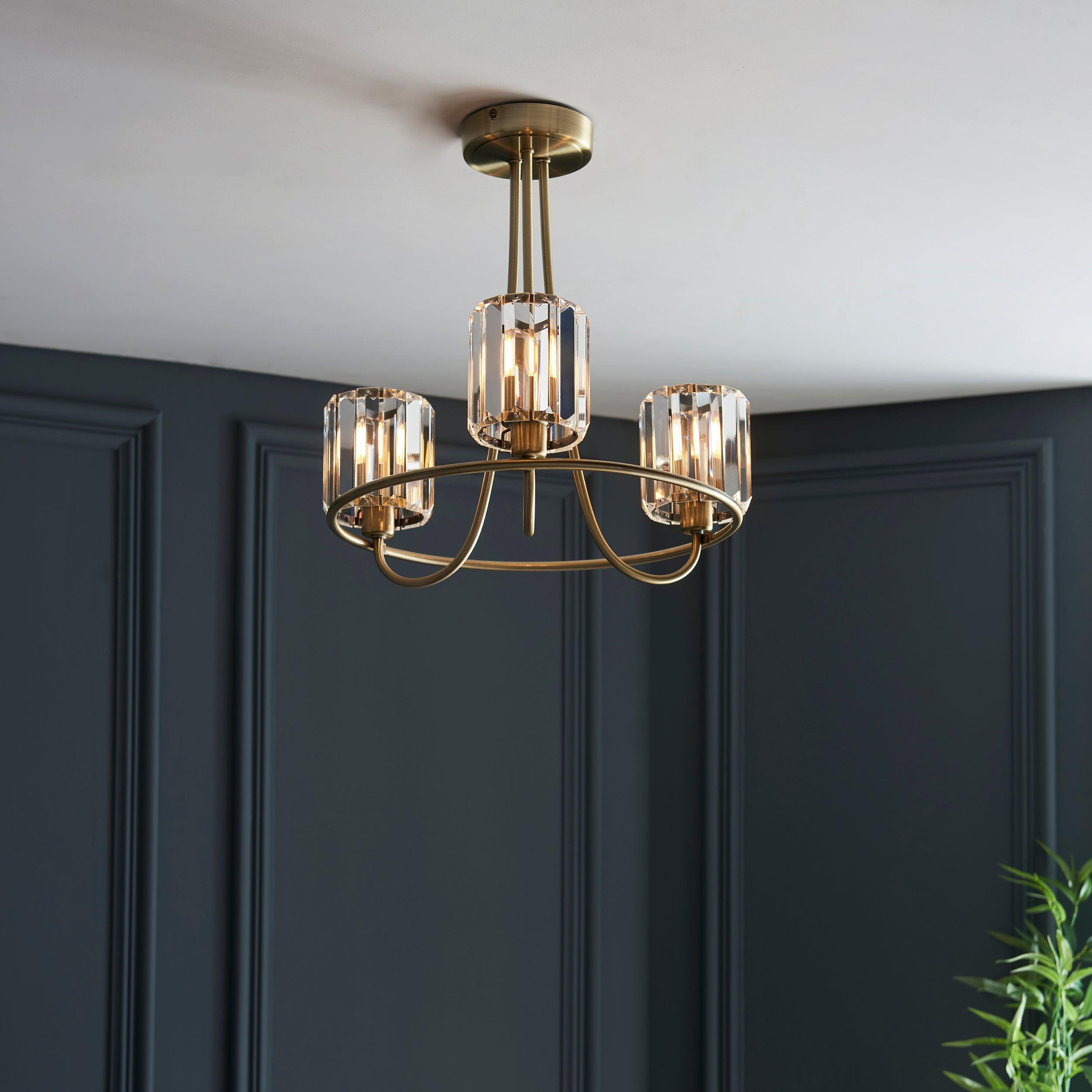 Berenice 3 Luci Ottone Semi Flush Lampada da Soffitto