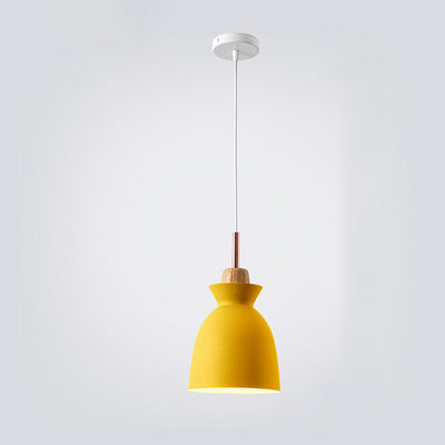 Lampadario Pendente Moderno in Legno di Quercia Nordico con Campana in Ferro per Soggiorno