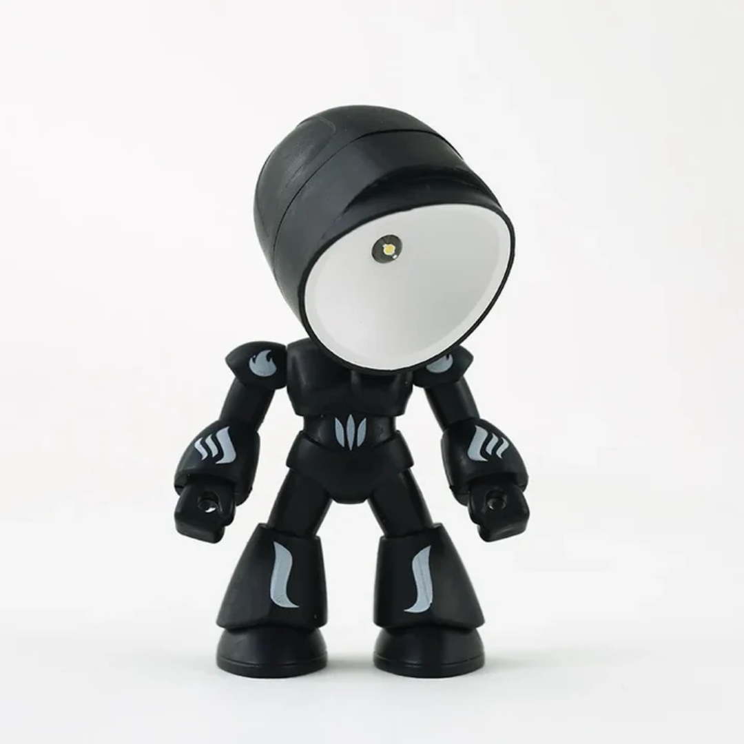 Lampada da tavolo in plastica a LED ispirata ai robot con testa regolabile