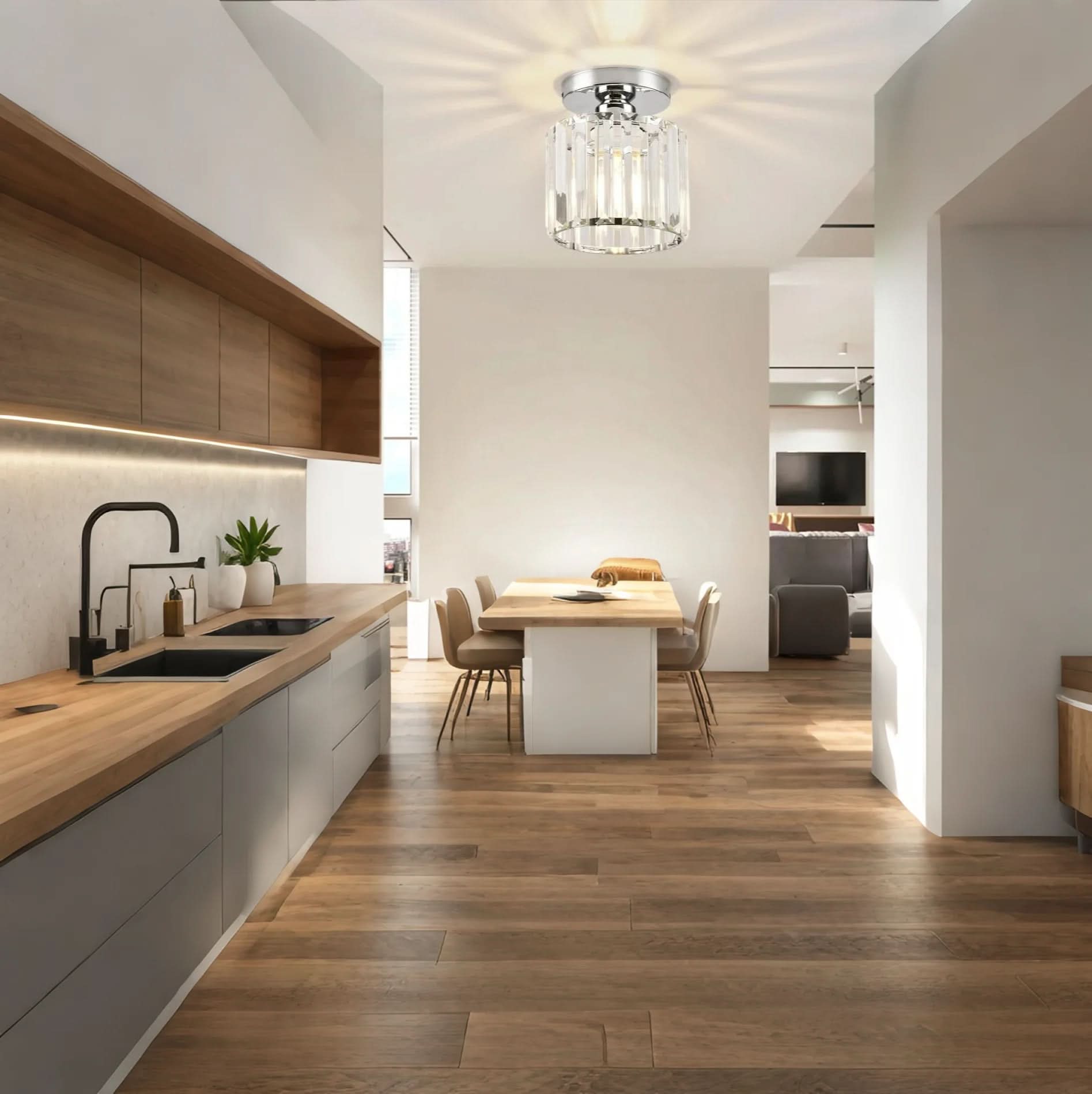 GlareFusion Moderno Lampadario a Soffitto in Vetro Cristallo LED Nordico