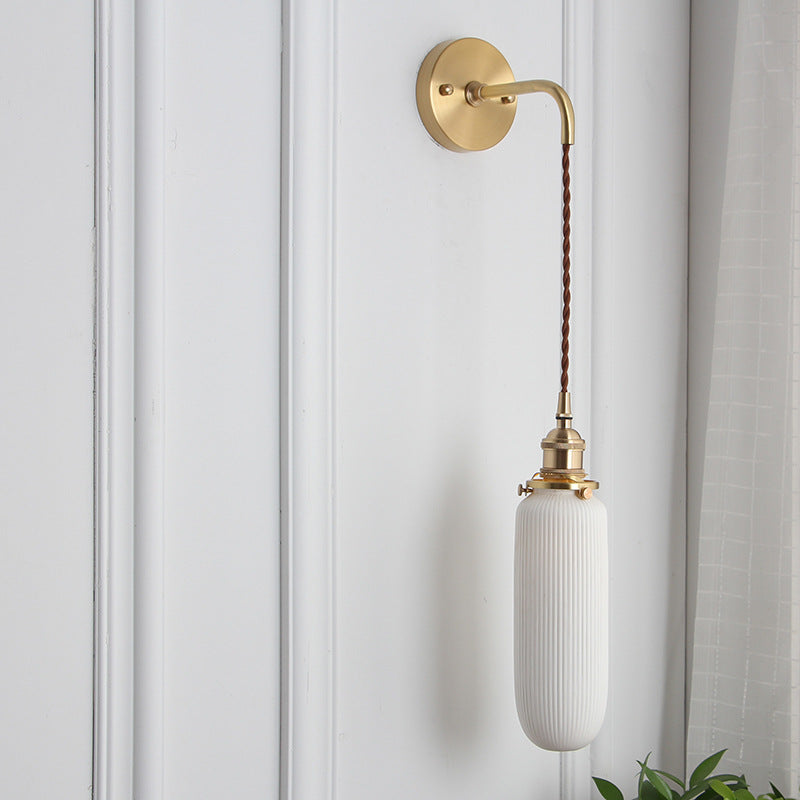 Applique da Parete Lampada in Ottone Lucite Minimalista Retro Giapponese a Cilindro Ovale con 1 Luce