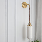 Applique da Parete Lampada in Ottone Lucite Minimalista Retro Giapponese a Cilindro Ovale con 1 Luce