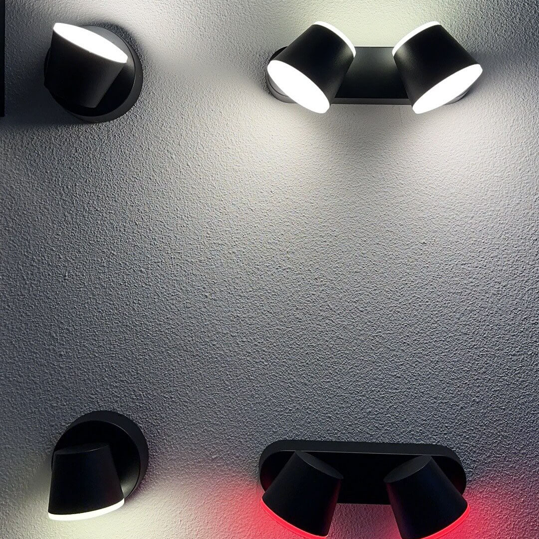 Applique da Esterno a LED Regolabile in Alluminio Industriale Contemporaneo con Doppia Testa Impermeabile per Patio