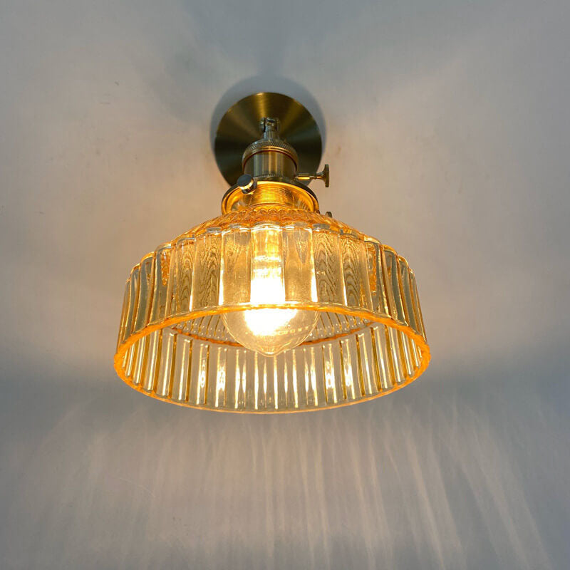 Lampada da Parete con Ombrello in Vetro a Cupola Nordica in Ottone con 1 Luce