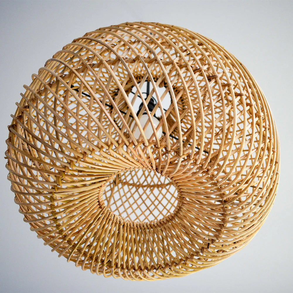 Lampada a Sospensione in Rattan Intrecciato Retro