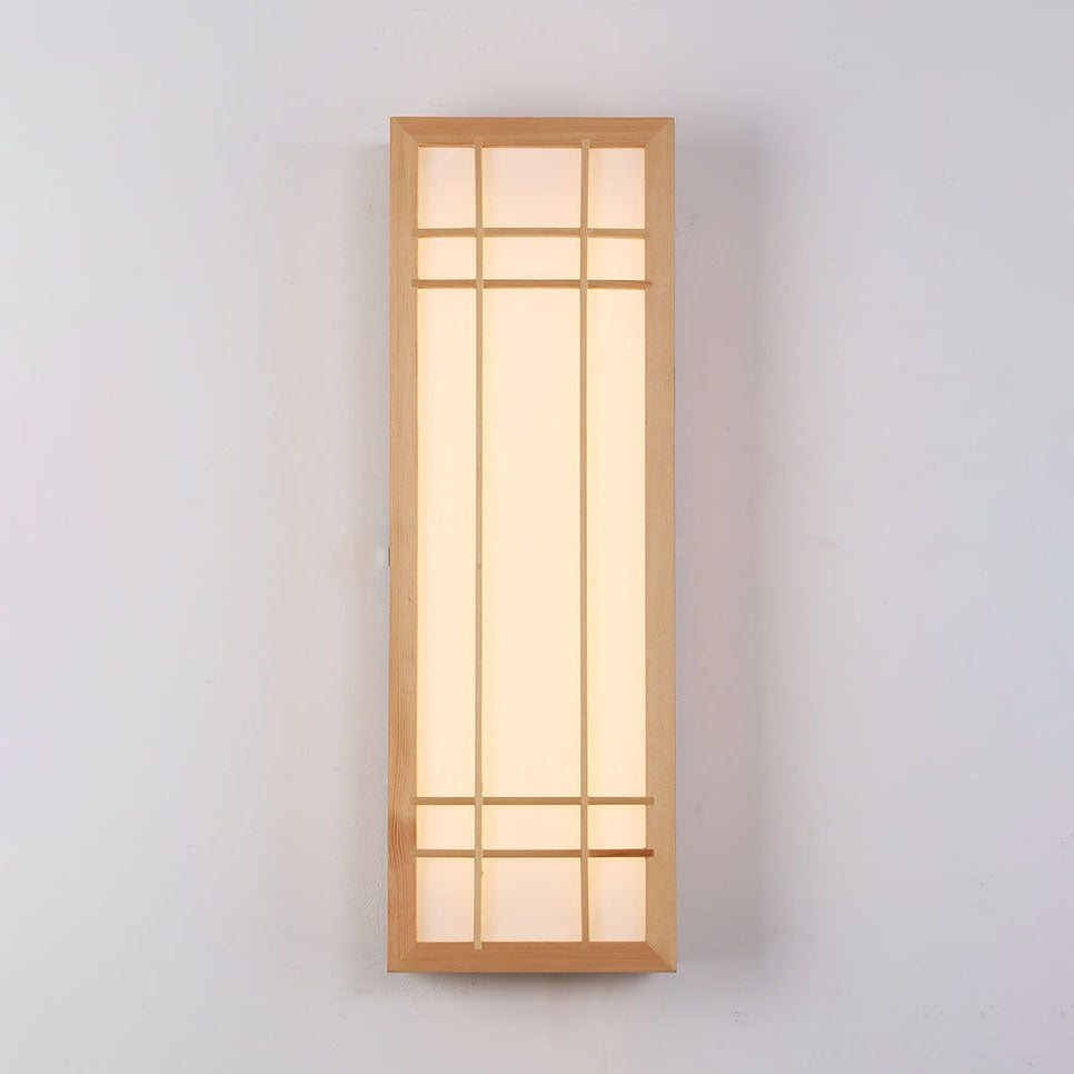 Applique da parete LED in legno massello acrilico rettangolare giapponese tradizionale per camera da letto