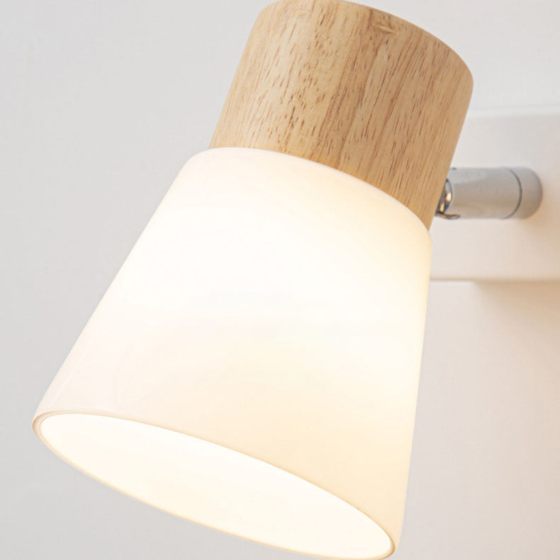 Applique da Parete Lampada Vanity Luce Moderno Minimalista in Legno di Gomma Ferro Vetro 1/2