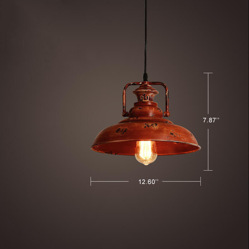 Lampada a sospensione a cupola rossa retro in ruggine con 1 luce