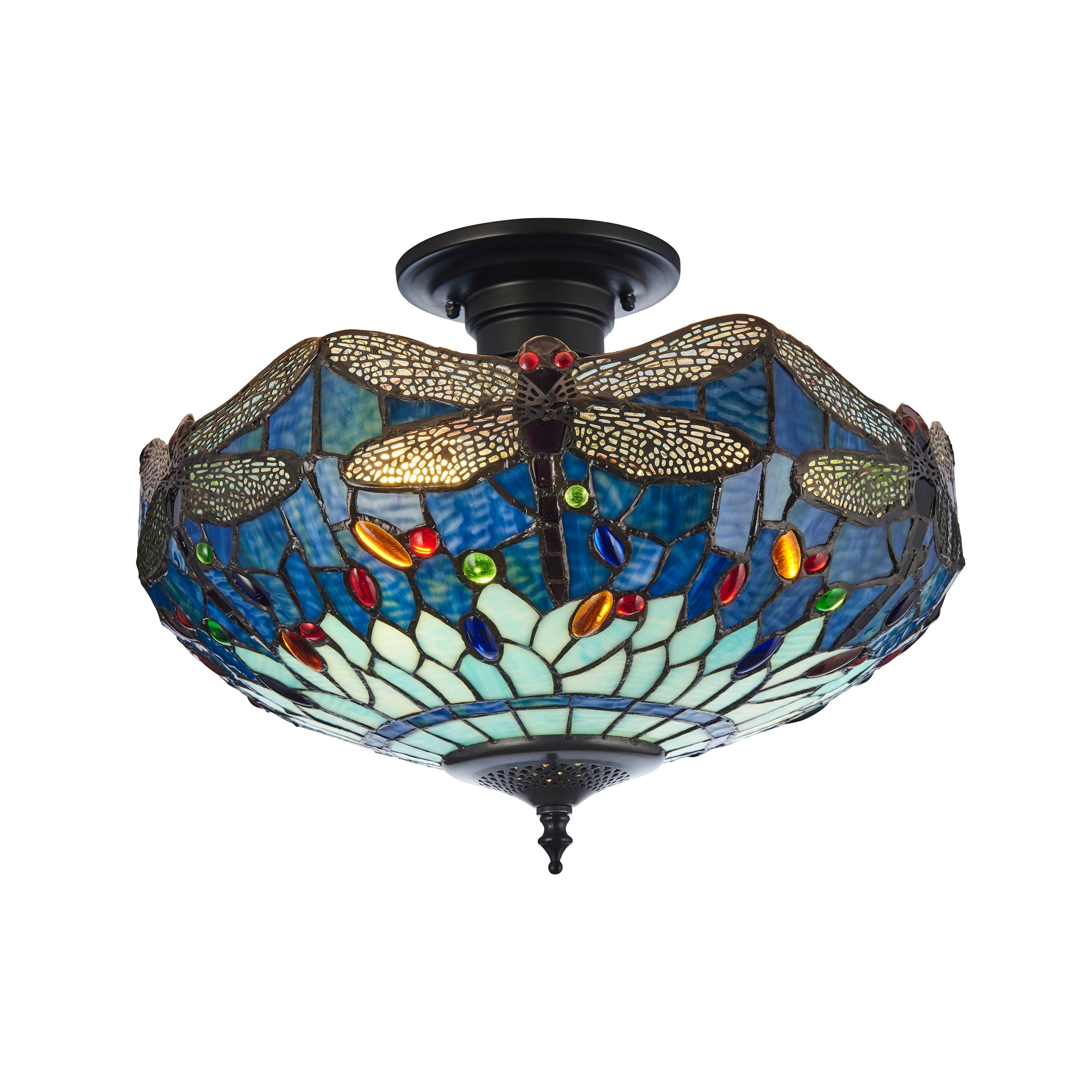 Luce da soffitto semi-flush Tiffany Medium Libellula Blu