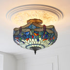 Luce da soffitto semi-flush Tiffany Medium Libellula Blu