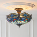 Luce da soffitto semi-flush Tiffany Medium Libellula Blu
