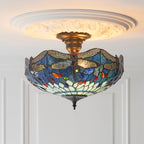 Luce da soffitto semi-flush Tiffany Medium Libellula Blu