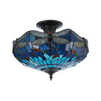 Luce da soffitto semi-flush Tiffany Medium Libellula Blu
