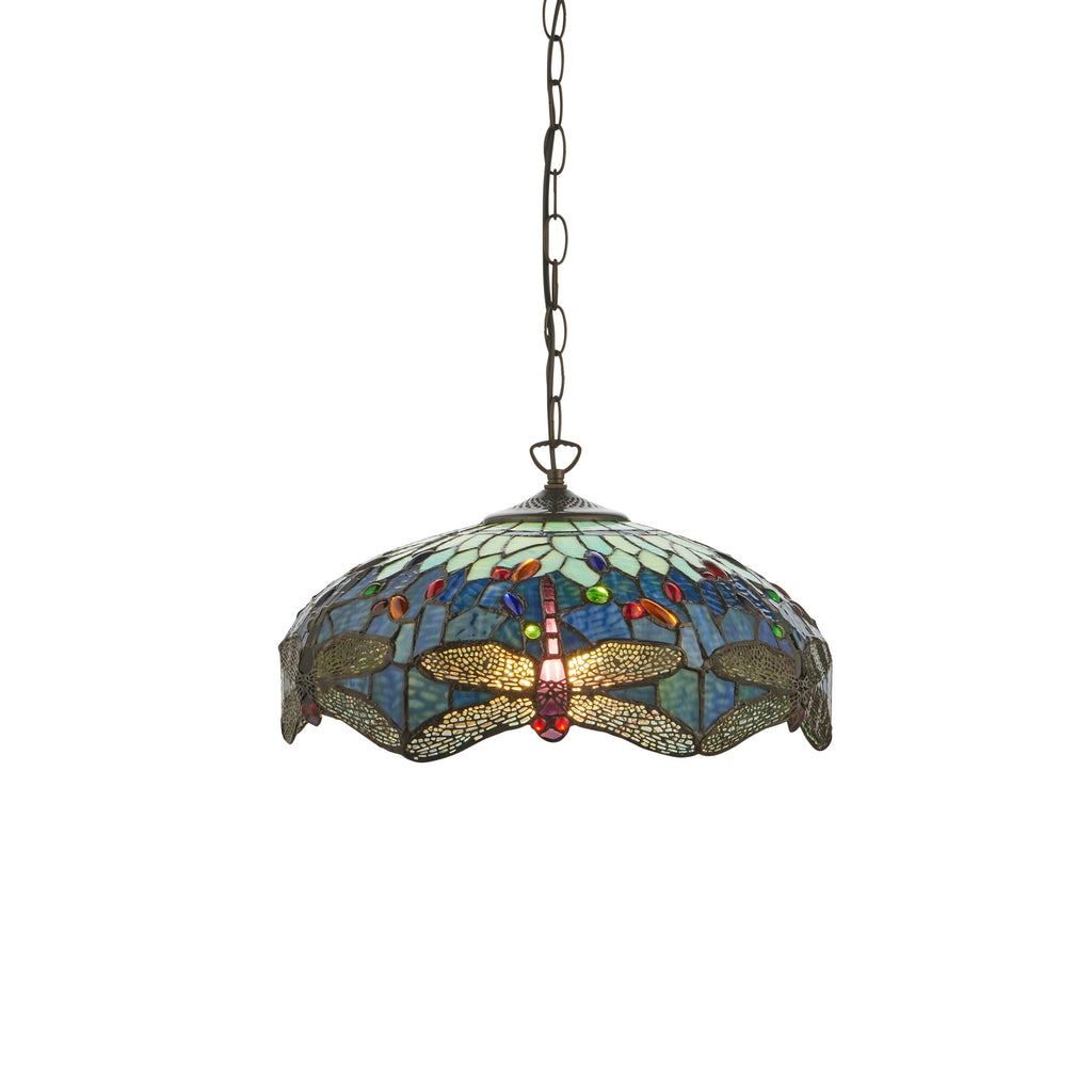 Luce da soffitto Tiffany Media Libellula Blu - Attacco per 1 Lampadina