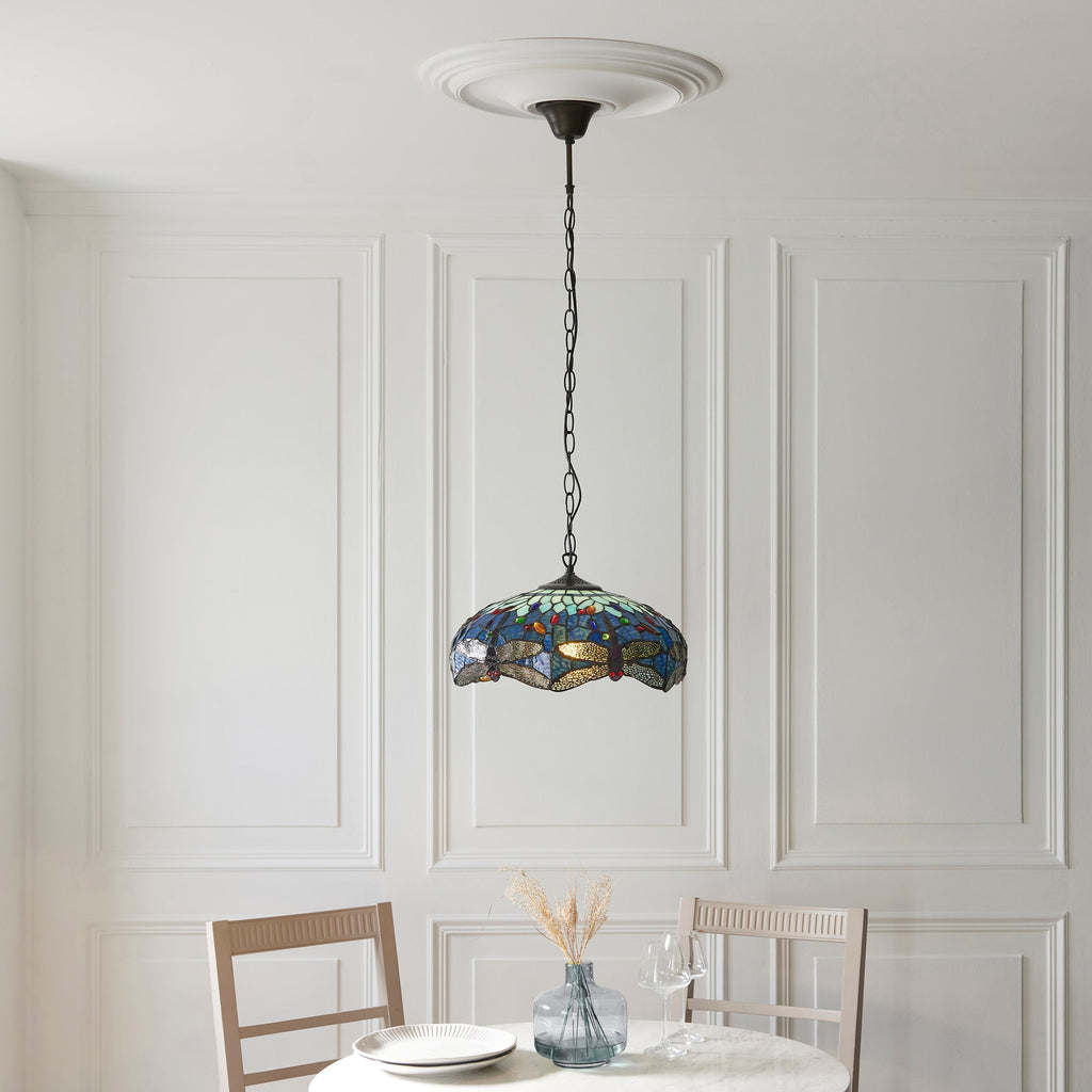 Luce da soffitto Tiffany Media Libellula Blu - Attacco per 1 Lampadina