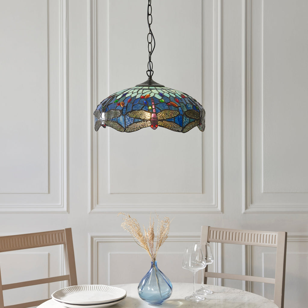 Luce da soffitto Tiffany Media Libellula Blu - Attacco per 1 Lampadina