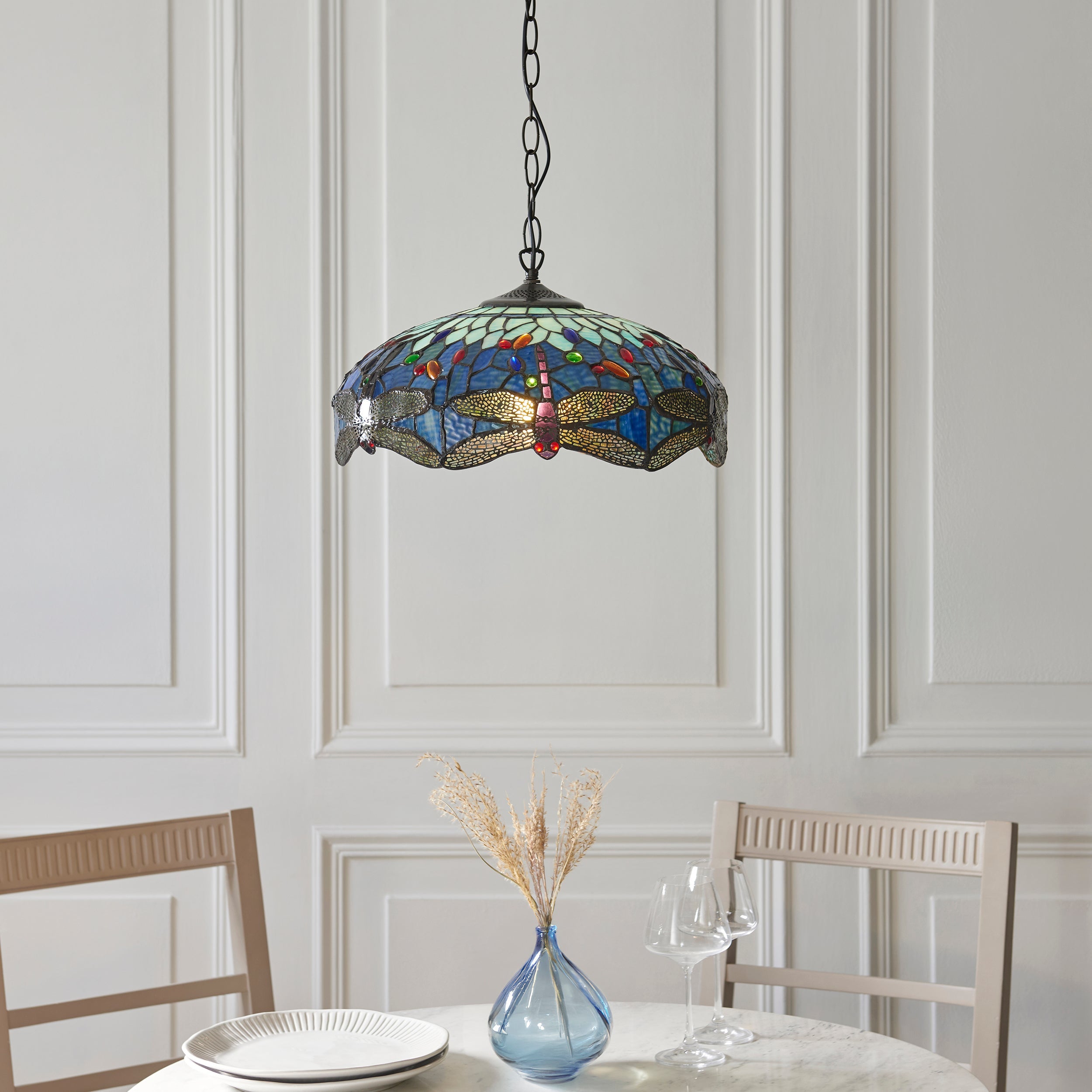 Luce da soffitto Tiffany Media Libellula Blu - Attacco per 1 Lampadina
