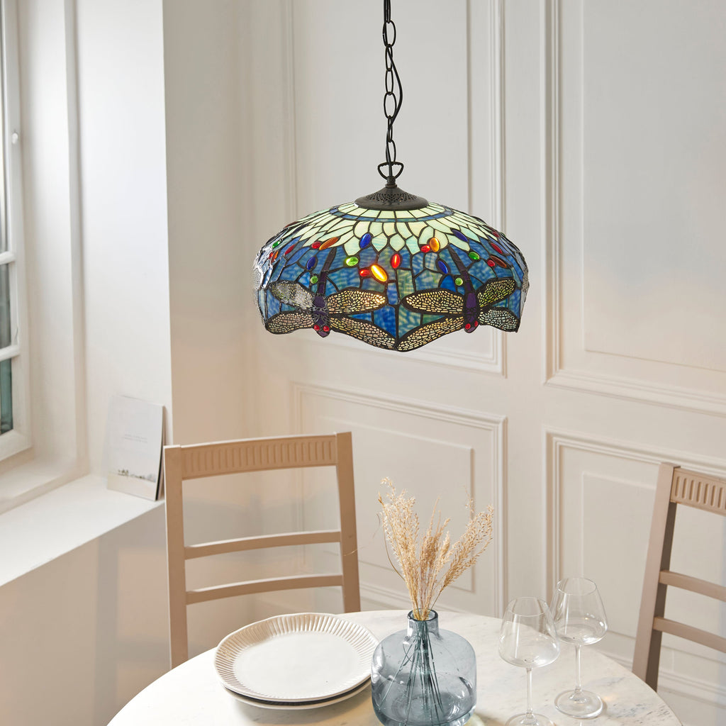 Luce da soffitto Tiffany Media Libellula Blu - Attacco per 1 Lampadina