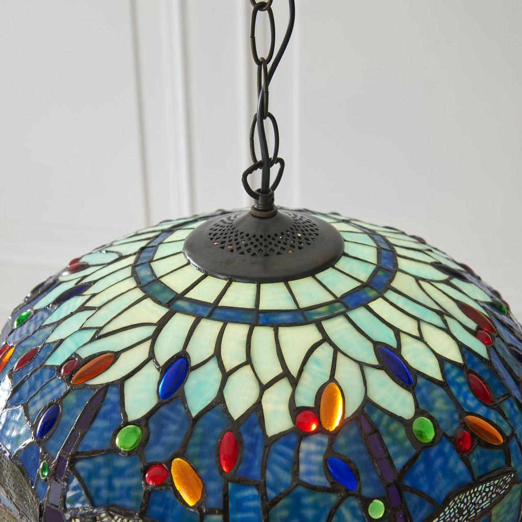 Luce da soffitto Tiffany Media Libellula Blu - Attacco per 1 Lampadina