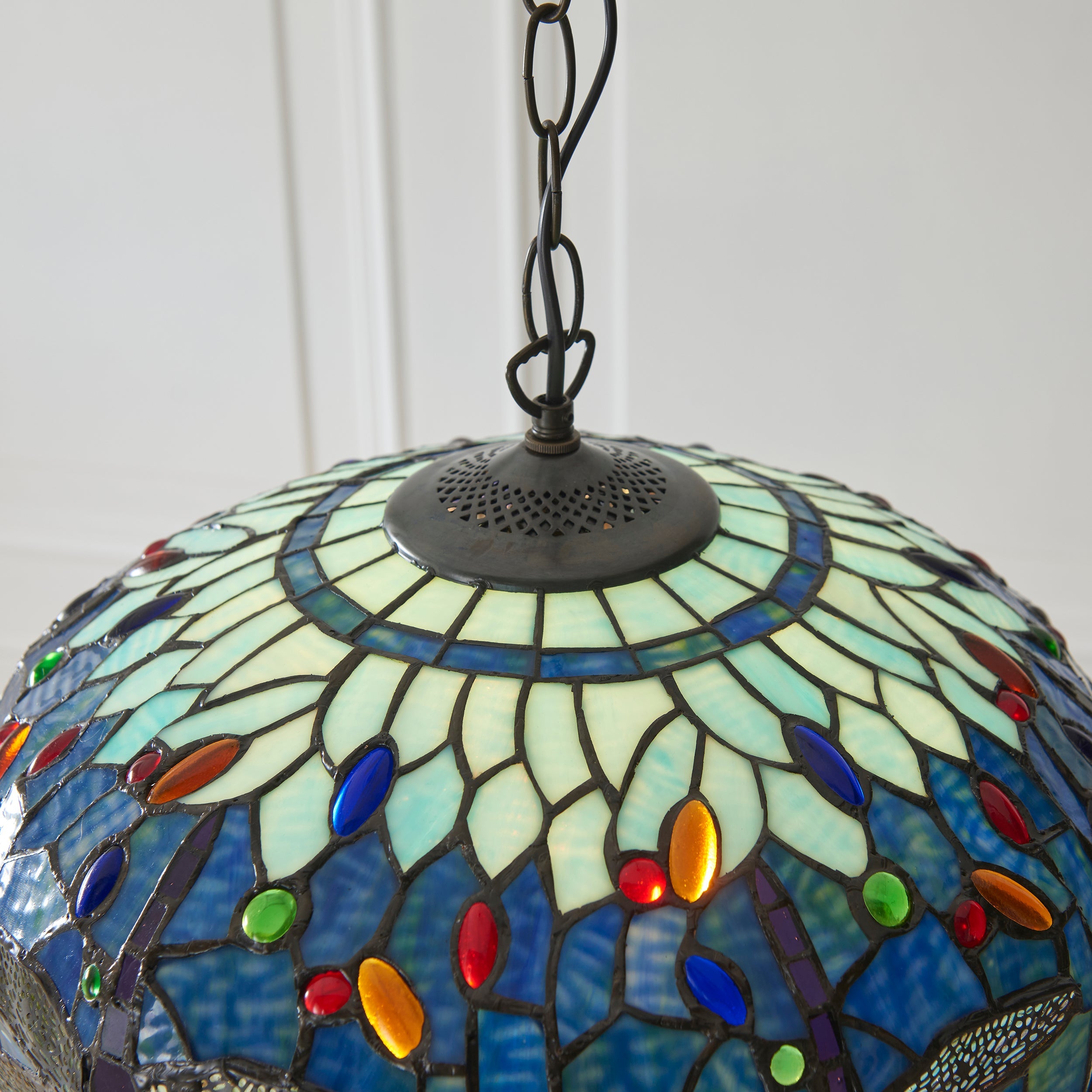 Luce da soffitto Tiffany Media Libellula Blu - Attacco per 1 Lampadina