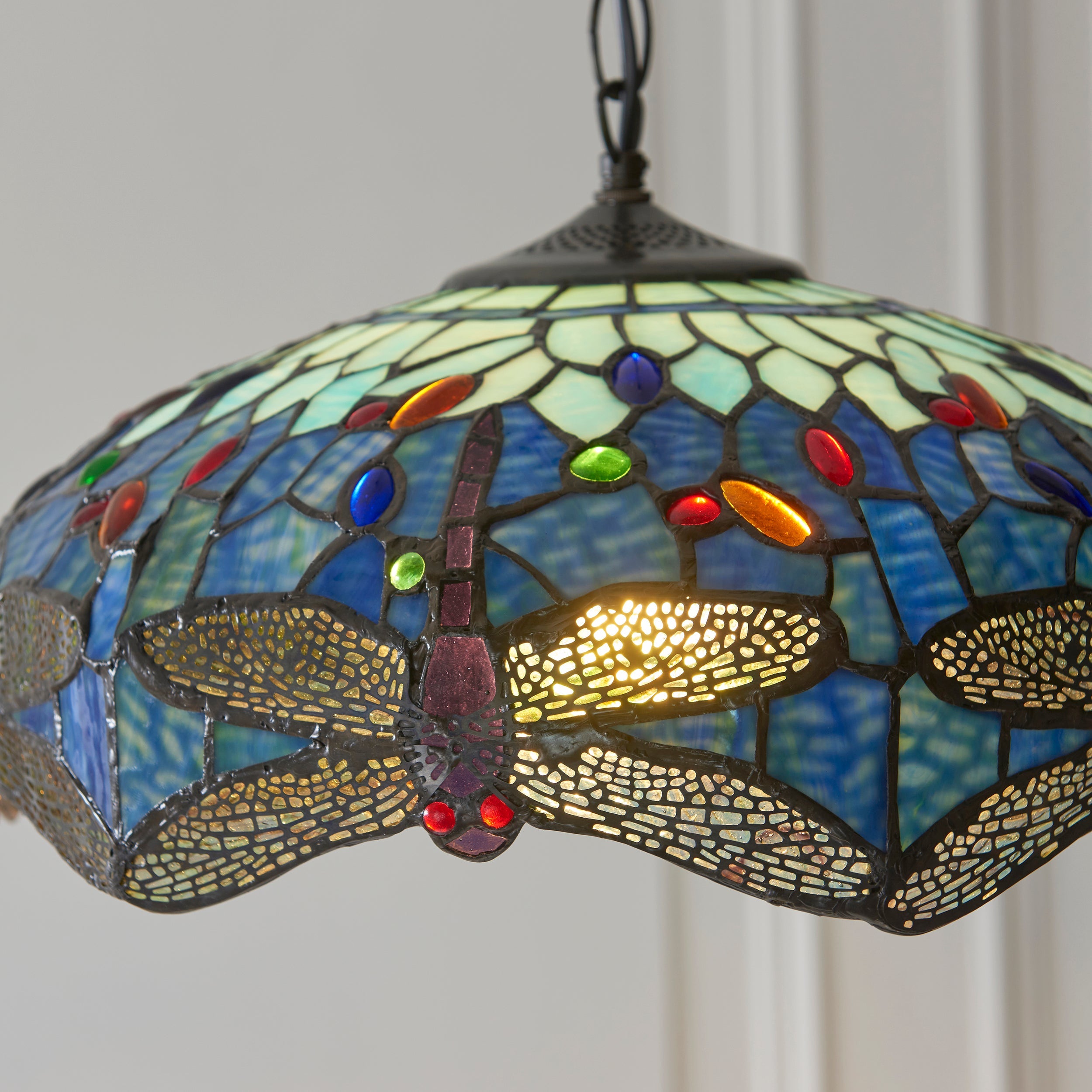 Luce da soffitto Tiffany Media Libellula Blu - Attacco per 1 Lampadina