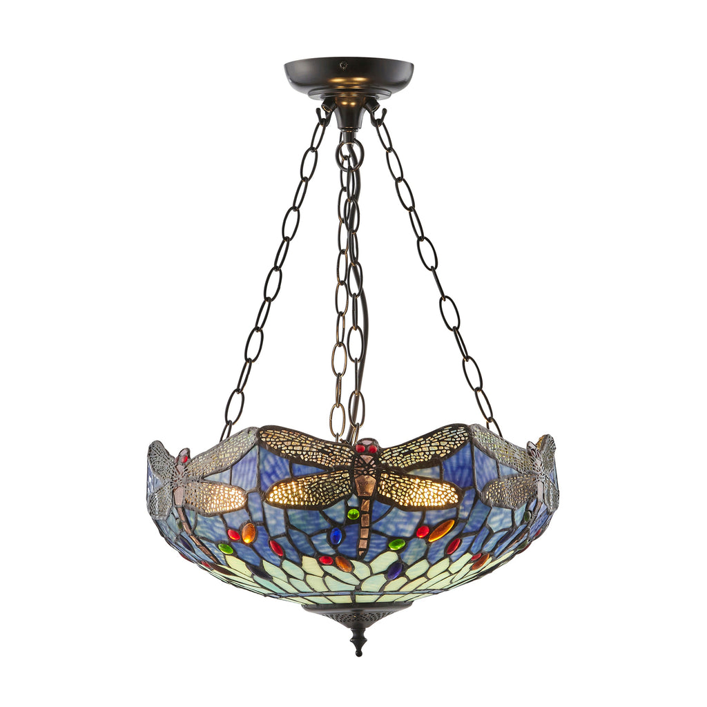 Luce da soffitto Tiffany Invertita Grande Libellula Blu