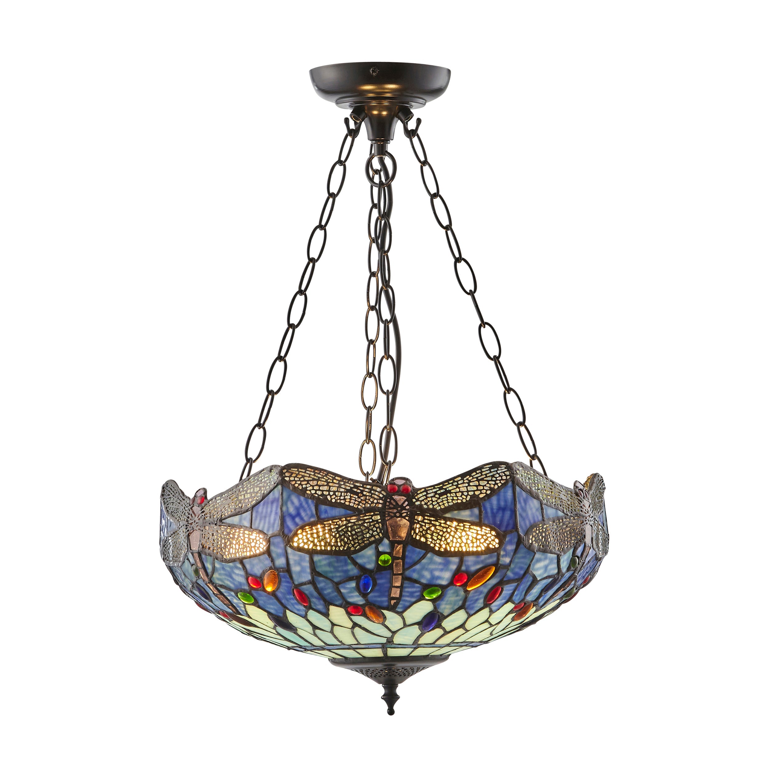 Luce da soffitto Tiffany Invertita Grande Libellula Blu