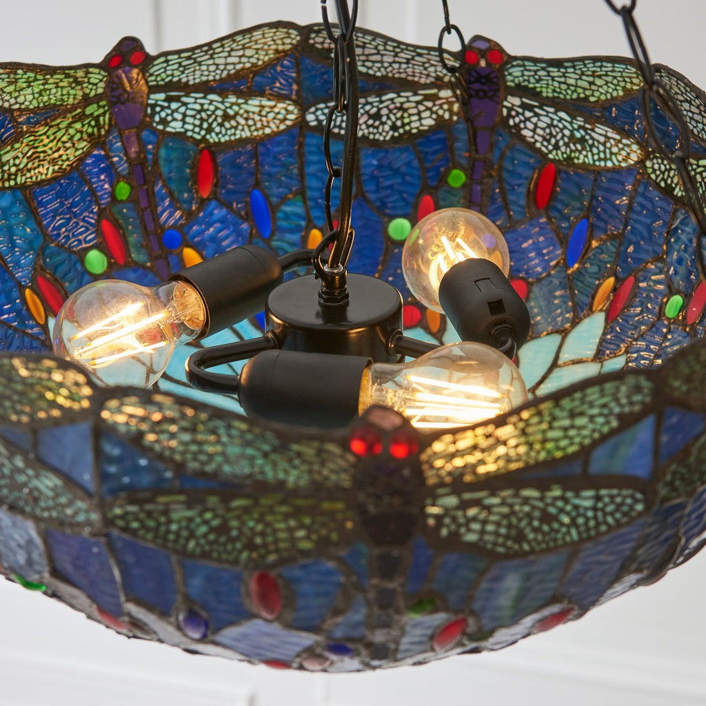 Luce da soffitto Tiffany Invertita Grande Libellula Blu