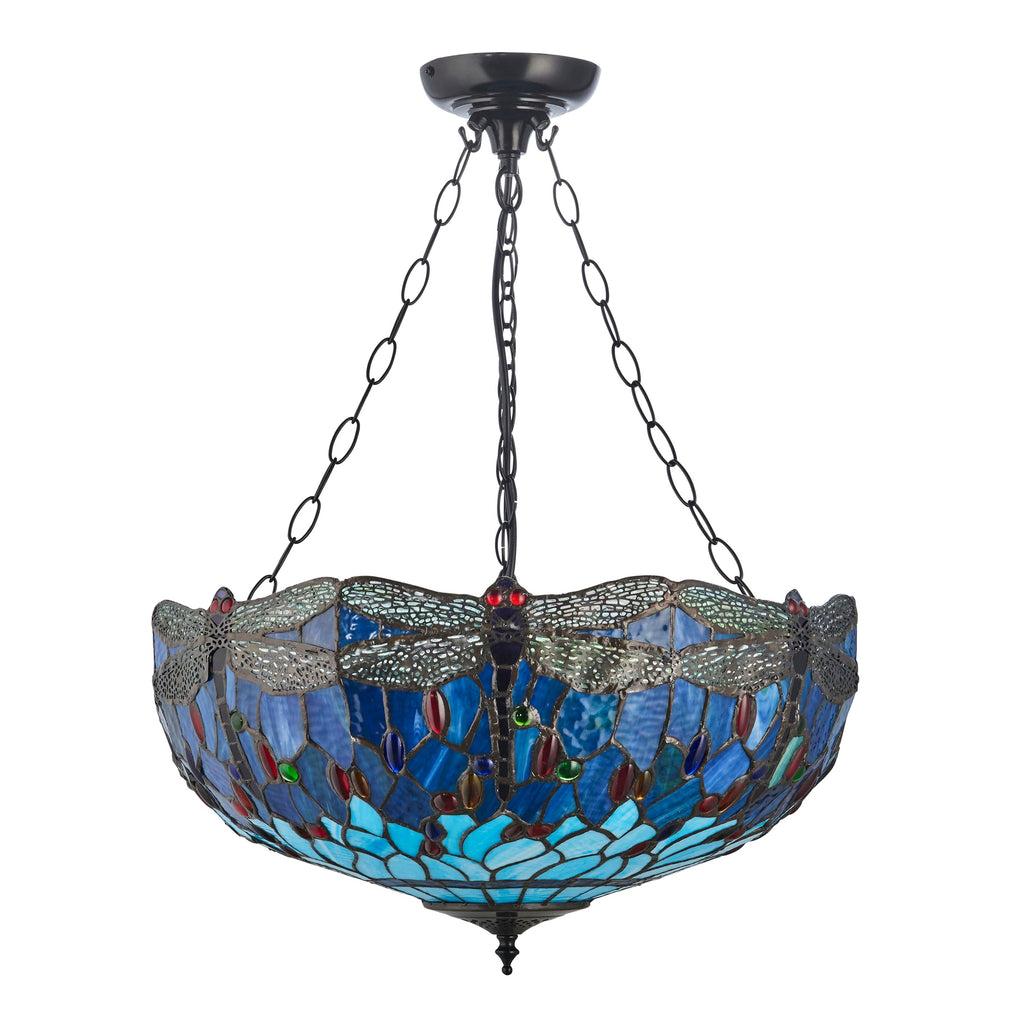 Luce da soffitto Tiffany Invertita Grande Libellula Blu